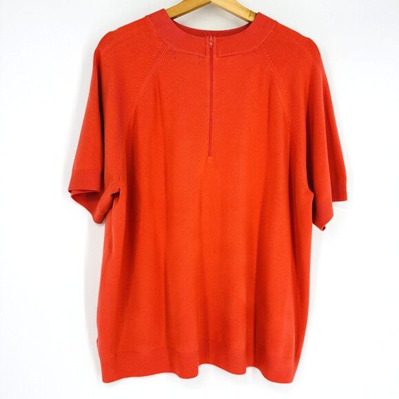 Hampshire Studio Coral Orange Mock Neck Knit Short Sleeve Zip Back Sweater 2X - Picture 4 of 7